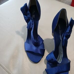 Lulu Townsend Blue Satin Heels with Ankle Strap